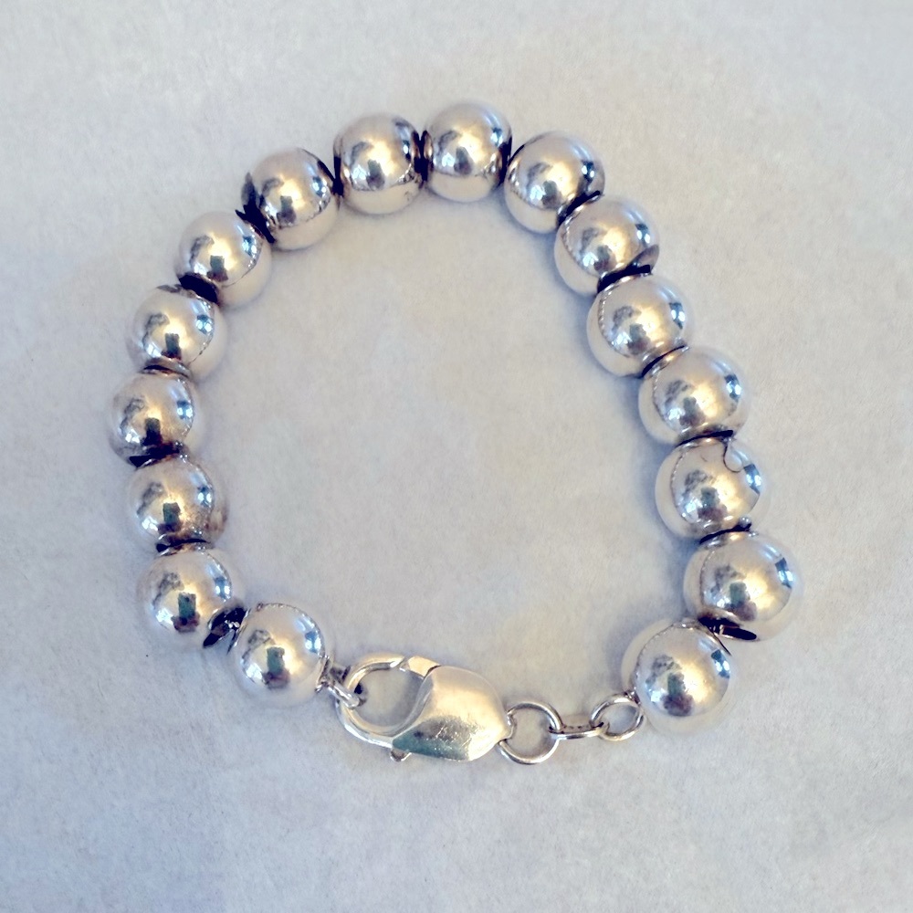 Sterling Silver Classic 10mm Beaded Bracelet With Lobster Latch 7” Heavy